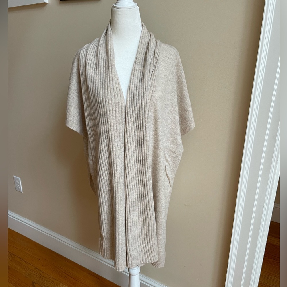 Soft by Naadam Cashmere Ribbed Collar Open Front Poncho from NAADAM